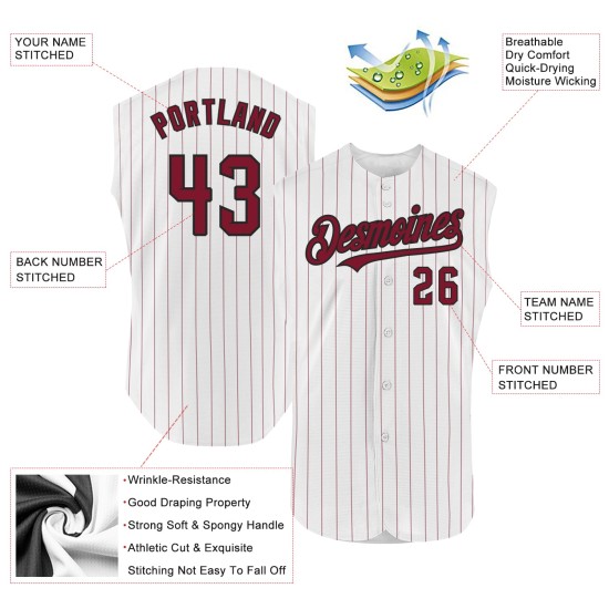Authentic Custom Sleeveless Jersey Pinstripe Black Crimson White Baseball Authentic Custom Sleeveless Jersey Pinstripe Black Crimson White Baseball