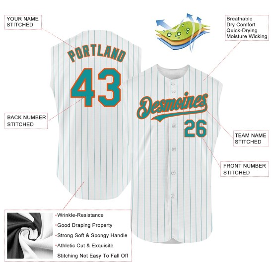 Jersey Baseball Pinstripe Teal White Sleeveless Custom Authentic Orange Jersey Baseball Pinstripe Teal White Sleeveless Custom Authentic Orange