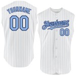 Custom Navy Light Pinstripe Blue Baseball Authentic Sleeveless Jersey White Custom Navy Light Pinstripe Blue Baseball Authentic Sleeveless Jersey White