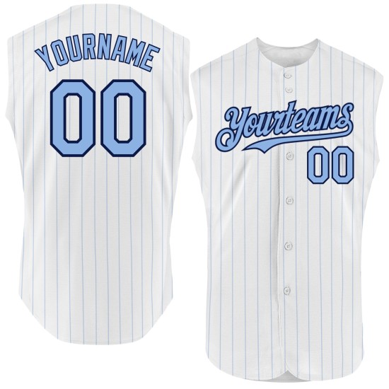 Custom Navy Light Pinstripe Blue Baseball Authentic Sleeveless Jersey White Custom Navy Light Pinstripe Blue Baseball Authentic Sleeveless Jersey White