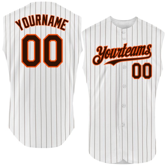 Custom White Pinstripe Authentic Orange Jersey Sleeveless Brown Baseball Custom White Pinstripe Authentic Orange Jersey Sleeveless Brown Baseball
