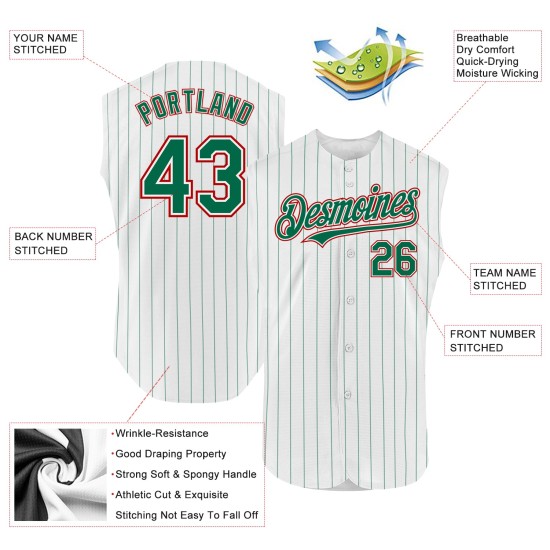 Sleeveless Green Jersey Custom Red Baseball Authentic White Kelly Pinstripe Sleeveless Green Jersey Custom Red Baseball Authentic White Kelly Pinstripe