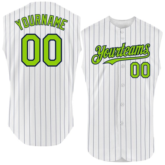 Sleeveless Authentic Green Neon Navy Custom Jersey Pinstripe White Baseball Sleeveless Authentic Green Neon Navy Custom Jersey Pinstripe White Baseball