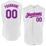 Authentic White Purple Pinstripe Pink Jersey Sleeveless Custom Baseball Authentic White Purple Pinstripe Pink Jersey Sleeveless Custom Baseball