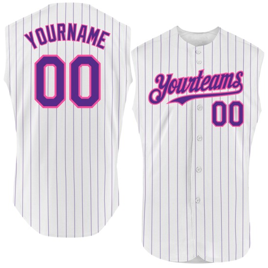 Authentic White Purple Pinstripe Pink Jersey Sleeveless Custom Baseball Authentic White Purple Pinstripe Pink Jersey Sleeveless Custom Baseball