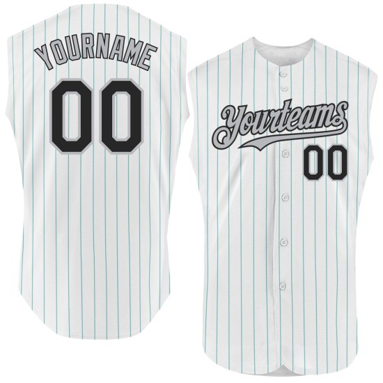 Baseball Black-Gray Authentic Jersey White Custom Sleeveless Pinstripe Teal Baseball Black-Gray Authentic Jersey White Custom Sleeveless Pinstripe Teal