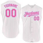 Custom Authentic Pinstripe Blue White Sleeveless Baseball Jersey Pink Light Custom Authentic Pinstripe Blue White Sleeveless Baseball Jersey Pink Light