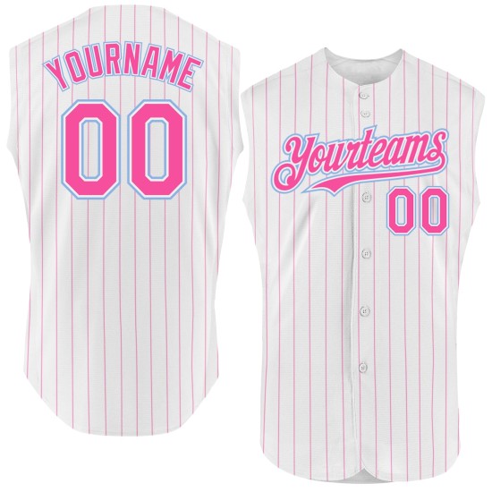 Custom Authentic Pinstripe Blue White Sleeveless Baseball Jersey Pink Light Custom Authentic Pinstripe Blue White Sleeveless Baseball Jersey Pink Light