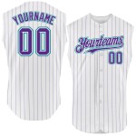 Jersey Baseball Authentic Purple Pinstripe Teal Custom White Sleeveless Jersey Baseball Authentic Purple Pinstripe Teal Custom White Sleeveless