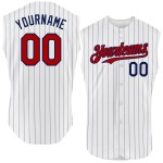 Baseball Authentic Red Jersey Sleeveless Pinstripe White Custom Navy Baseball Authentic Red Jersey Sleeveless Pinstripe White Custom Navy