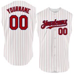 Jersey Pinstripe Baseball Authentic Navy Custom White Red Sleeveless Jersey Pinstripe Baseball Authentic Navy Custom White Red Sleeveless