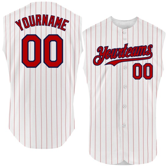 Jersey Pinstripe Baseball Authentic Navy Custom White Red Sleeveless Jersey Pinstripe Baseball Authentic Navy Custom White Red Sleeveless