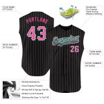 Authentic Sleeveless Pinstripe Pink-Kelly Baseball Jersey Black Custom White Green Authentic Sleeveless Pinstripe Pink-Kelly Baseball Jersey Black Custom White Green