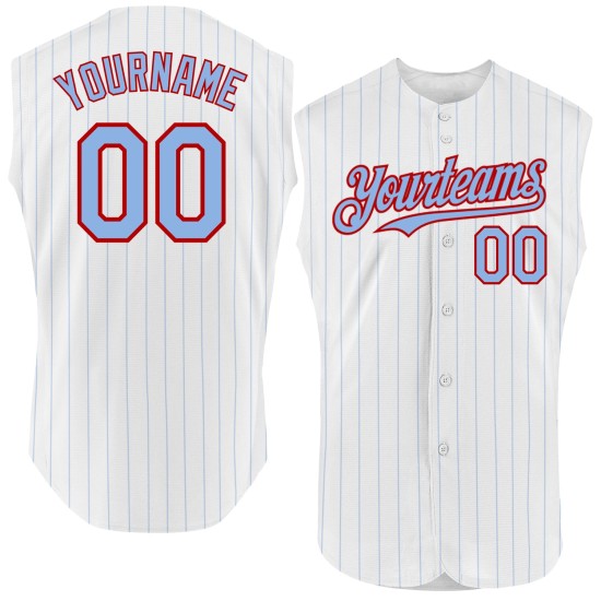 Pinstripe Sleeveless Baseball Light Blue Jersey Red White Authentic Custom