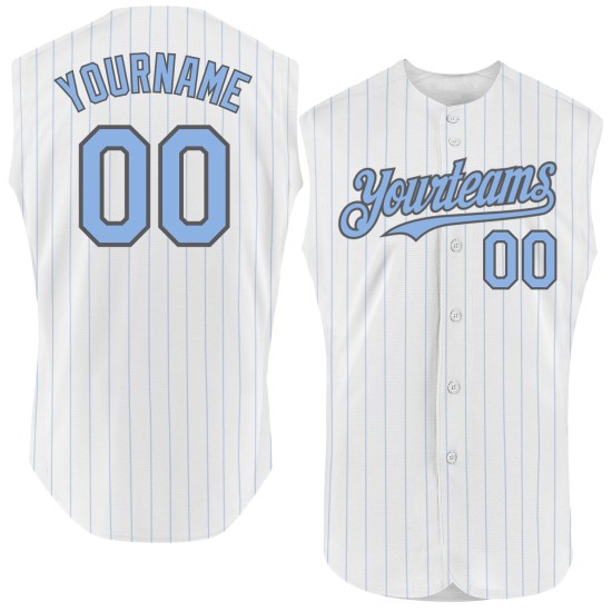 Steel Gray Blue Authentic Custom Baseball Light Jersey Sleeveless White Pinstripe Steel Gray Blue Authentic Custom Baseball Light Jersey Sleeveless White Pinstripe