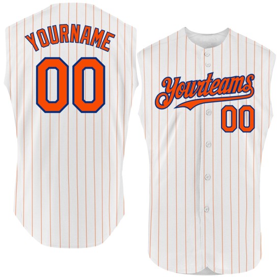 Pinstripe Custom Orange Baseball Jersey White Sleeveless Authentic Royal Pinstripe Custom Orange Baseball Jersey White Sleeveless Authentic Royal