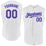 Purple Pinstripe Authentic Sleeveless White Custom Jersey Baseball Blue Light Purple Pinstripe Authentic Sleeveless White Custom Jersey Baseball Blue Light