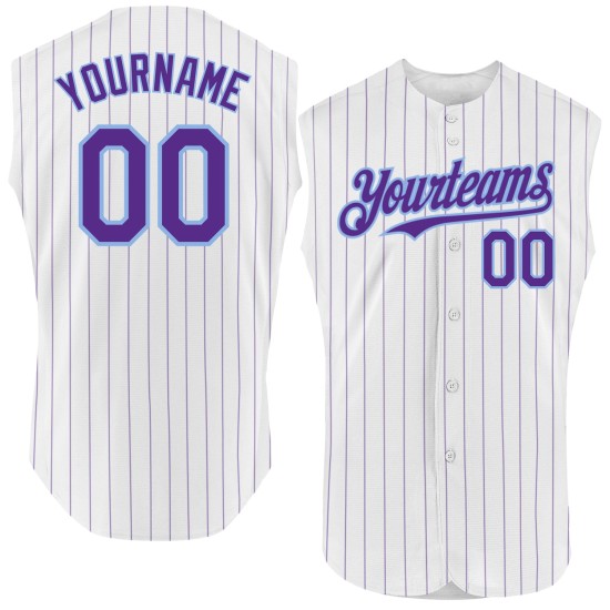Purple Pinstripe Authentic Sleeveless White Custom Jersey Baseball Blue Light Purple Pinstripe Authentic Sleeveless White Custom Jersey Baseball Blue Light