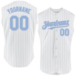 Custom Jersey Blue Sleeveless Gray Authentic Pinstripe White Baseball Light Custom Jersey Blue Sleeveless Gray Authentic Pinstripe White Baseball Light