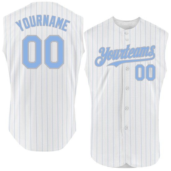 Custom Jersey Blue Sleeveless Gray Authentic Pinstripe White Baseball Light Custom Jersey Blue Sleeveless Gray Authentic Pinstripe White Baseball Light