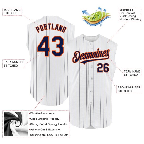 Authentic Jersey Sleeveless Navy Custom White Orange Pinstripe Baseball Authentic Jersey Sleeveless Navy Custom White Orange Pinstripe Baseball