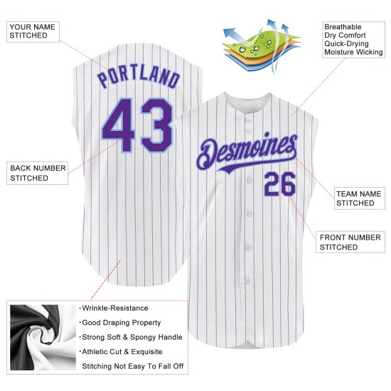 Purple Pinstripe Authentic Sleeveless White Custom Jersey Baseball Blue Light Purple Pinstripe Authentic Sleeveless White Custom Jersey Baseball Blue Light