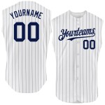 Navy Sleeveless Pinstripe Custom Baseball Authentic White Navy Jersey Navy Sleeveless Pinstripe Custom Baseball Authentic White Navy Jersey