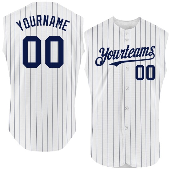Navy Sleeveless Pinstripe Custom Baseball Authentic White Navy Jersey Navy Sleeveless Pinstripe Custom Baseball Authentic White Navy Jersey