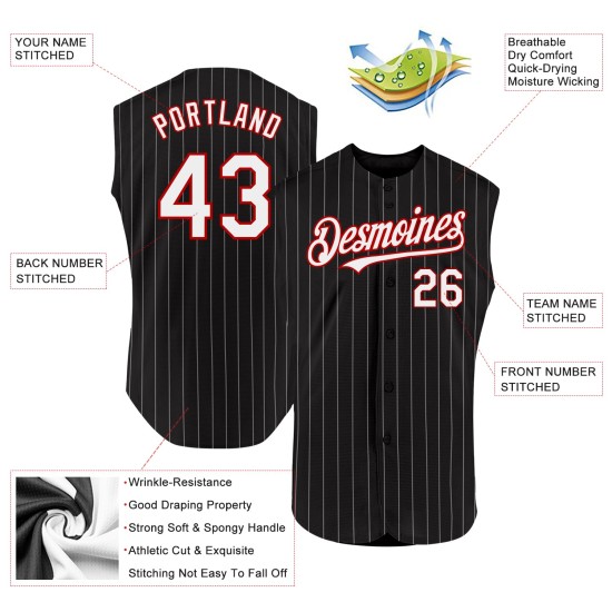 Black Jersey White Baseball Sleeveless Red Pinstripe Authentic Custom Black Jersey White Baseball Sleeveless Red Pinstripe Authentic Custom