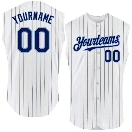 Baseball Sleeveless Blue Navy White Custom Authentic Light Jersey Pinstripe Baseball Sleeveless Blue Navy White Custom Authentic Light Jersey Pinstripe