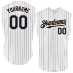 Navy Jersey Pinstripe Gold Custom Old Sleeveless Baseball Authentic White Navy Jersey Pinstripe Gold Custom Old Sleeveless Baseball Authentic White