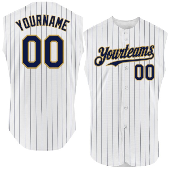 Navy Jersey Pinstripe Gold Custom Old Sleeveless Baseball Authentic White Navy Jersey Pinstripe Gold Custom Old Sleeveless Baseball Authentic White