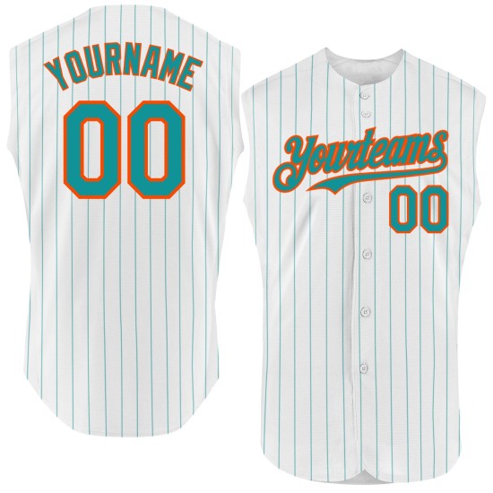 Jersey Baseball Pinstripe Teal White Sleeveless Custom Authentic Orange Jersey Baseball Pinstripe Teal White Sleeveless Custom Authentic Orange