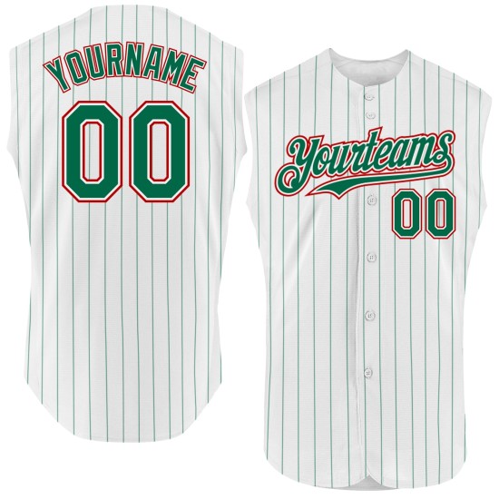 Sleeveless Green Jersey Custom Red Baseball Authentic White Kelly Pinstripe Sleeveless Green Jersey Custom Red Baseball Authentic White Kelly Pinstripe