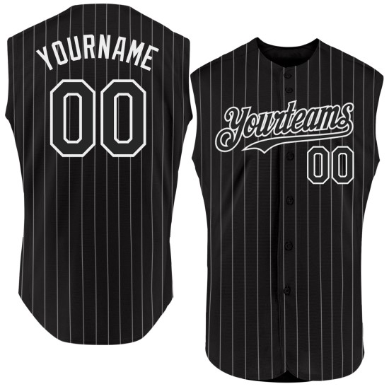 Pinstripe Custom Jersey Sleeveless Authentic White Baseball Black White Pinstripe Custom Jersey Sleeveless Authentic White Baseball Black White