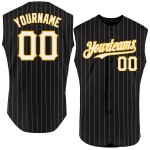 Jersey White Custom Baseball Authentic Sleeveless Gold Black Pinstripe Jersey White Custom Baseball Authentic Sleeveless Gold Black Pinstripe