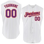 Authentic Orange Jersey White Sleeveless Pinstripe Purple Custom Baseball Authentic Orange Jersey White Sleeveless Pinstripe Purple Custom Baseball