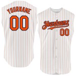 Authentic Orange Navy Baseball Sleeveless White Pinstripe Jersey Custom Authentic Orange Navy Baseball Sleeveless White Pinstripe Jersey Custom