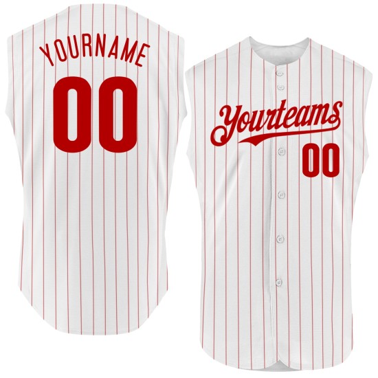 Jersey Authentic Custom Baseball White Red Sleeveless Pinstripe Red Jersey Authentic Custom Baseball White Red Sleeveless Pinstripe Red