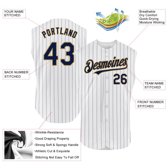 Navy Jersey Pinstripe Gold Custom Old Sleeveless Baseball Authentic White Navy Jersey Pinstripe Gold Custom Old Sleeveless Baseball Authentic White