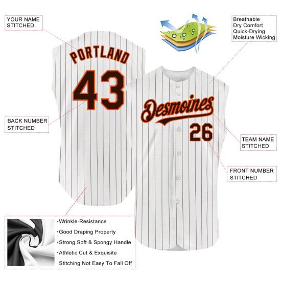 Custom White Pinstripe Authentic Orange Jersey Sleeveless Brown Baseball Custom White Pinstripe Authentic Orange Jersey Sleeveless Brown Baseball