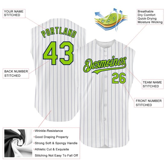 Sleeveless Authentic Green Neon Navy Custom Jersey Pinstripe White Baseball Sleeveless Authentic Green Neon Navy Custom Jersey Pinstripe White Baseball