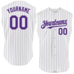 Sleeveless Jersey Gray Pinstripe Authentic White Baseball Purple Custom Sleeveless Jersey Gray Pinstripe Authentic White Baseball Purple Custom
