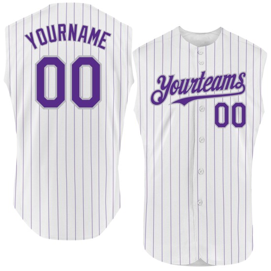 Sleeveless Jersey Gray Pinstripe Authentic White Baseball Purple Custom Sleeveless Jersey Gray Pinstripe Authentic White Baseball Purple Custom