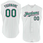 Custom Pink Authentic Baseball Kelly Sleeveless Pinstripe Jersey Green White Custom Pink Authentic Baseball Kelly Sleeveless Pinstripe Jersey Green White