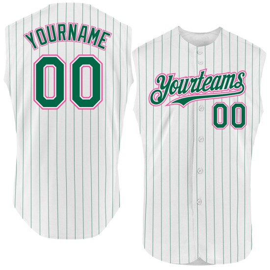 Custom Pink Authentic Baseball Kelly Sleeveless Pinstripe Jersey Green White Custom Pink Authentic Baseball Kelly Sleeveless Pinstripe Jersey Green White