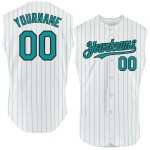 Teal Black Jersey Sleeveless Authentic Baseball Pinstripe Custom White Teal Black Jersey Sleeveless Authentic Baseball Pinstripe Custom White