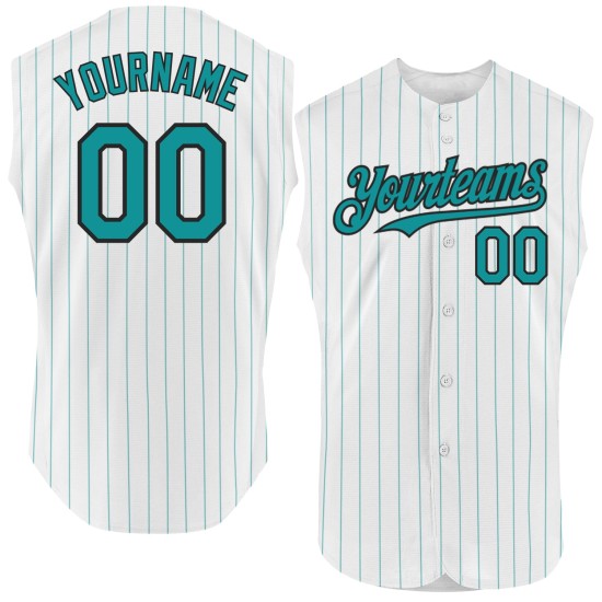 Teal Black Jersey Sleeveless Authentic Baseball Pinstripe Custom White Teal Black Jersey Sleeveless Authentic Baseball Pinstripe Custom White