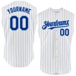 Blue Light White Custom Baseball Pinstripe Jersey Royal Authentic Sleeveless Blue Light White Custom Baseball Pinstripe Jersey Royal Authentic Sleeveless