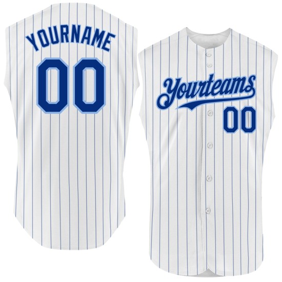 Blue Light White Custom Baseball Pinstripe Jersey Royal Authentic Sleeveless Blue Light White Custom Baseball Pinstripe Jersey Royal Authentic Sleeveless